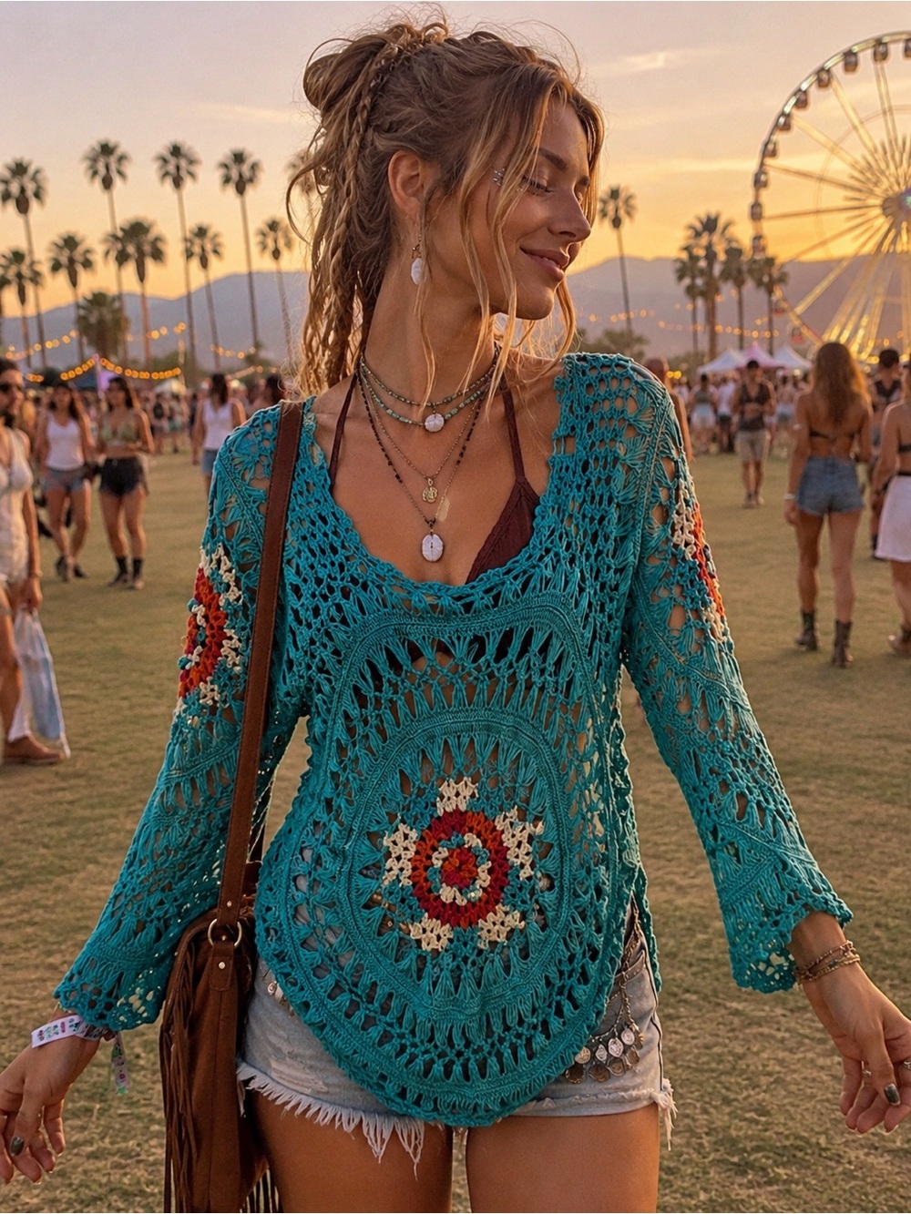 Boutique Crochet Festival Coverup Boho Hippie Coastal Mermaid Fairy Grunge Funk